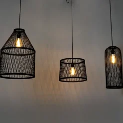 Smart buiten hanglamp zwart rotan 3-lichts incl. 3 Wifi G95 - Calamus