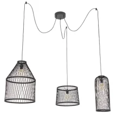 Smart buiten hanglamp zwart rotan 3-lichts incl. 3 Wifi G95 - Calamus