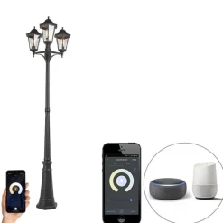 Smart buiten lantaarn zwart 3-lichts incl. Wifi ST64 - New Orleans