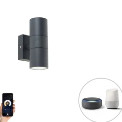 Smart buiten wandlamp donkergrijs IP44 incl. 2 Wifi GU10 - Duo