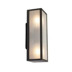Smart buiten wandlamp zwart met ribbel glas incl. 2 Wifi A60 - Charlois