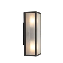 Smart buiten wandlamp zwart met ribbel glas incl. 2 Wifi A60 - Charlois