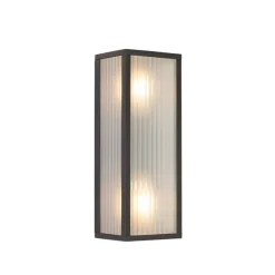 Smart buiten wandlamp zwart met ribbel glas incl. 2 Wifi A60 - Charlois