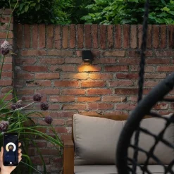 Smart buiten wandlamp zwart kunststof incl. Wifi GU10 50mm - Baleno