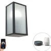 Smart buiten wandlamp zwart met ribbel glas incl. Wifi A60 - Charlois