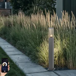 Smart buitenlamp paal donkergrijs met smoke 80 cm incl. Wifi P45 - Malios