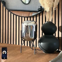 Smart design tafellamp zwart met smoke glas incl. wifi A60 - Bliss