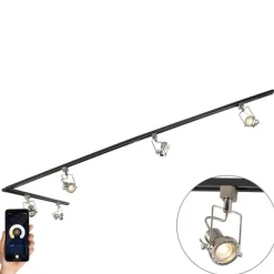 Smart 1-fase rail zwart met staal incl. 5 WiFi GU10 - Iconic Suplux
