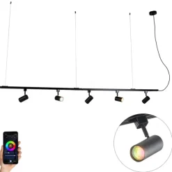 Smart hang railsysteem zwart 1-fase incl. 5 Wifi GU10 - Iconic Jeana