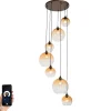 Smart hanglamp donkerbrons met amber glas 7-lichts incl. 7 Wifi A60 - Sandra