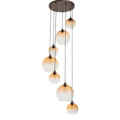 Smart hanglamp donkerbrons met amber glas 7-lichts incl. 7 Wifi A60 - Sandra
