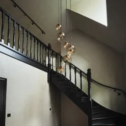 Smart hanglamp donkerbrons met amber glas 7-lichts incl. 7 Wifi A60 - Sandra