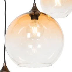 Smart hanglamp donkerbrons met amber glas 7-lichts incl. 7 Wifi A60 - Sandra