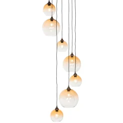 Smart hanglamp donkerbrons met amber glas 7-lichts incl. 7 Wifi A60 - Sandra
