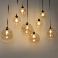 Smart hanglamp donkerbrons met amber glas ovaal 8-lichts incl. 8 Wifi G95 - Sandra