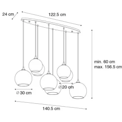 Smart hanglamp donkerbrons met amber glas ovaal 8-lichts incl. 8 Wifi G95 - Sandra