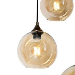 Smart hanglamp donkerbrons met amber glas ovaal 8-lichts incl. 8 Wifi G95 - Sandra
