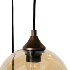 Smart hanglamp donkerbrons met amber glas ovaal 8-lichts incl. 8 Wifi G95 - Sandra