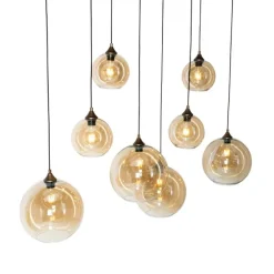 Smart hanglamp donkerbrons met amber glas ovaal 8-lichts incl. 8 Wifi G95 - Sandra