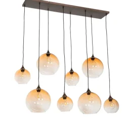 Smart hanglamp donkerbrons met amber glas 8-lichts incl. 8 Wifi G95 - Sandra