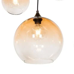 Smart hanglamp donkerbrons met amber glas 8-lichts incl. 8 Wifi G95 - Sandra