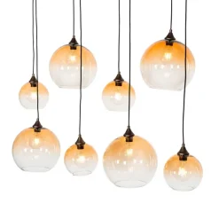 Smart hanglamp donkerbrons met amber glas 8-lichts incl. 8 Wifi G95 - Sandra