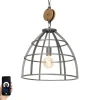 Smart hanglamp donkergrijs met hout 47 cm incl. Wifi G95 - Arthur