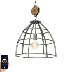 Smart hanglamp donkergrijs met hout 47 cm incl. Wifi G95 - Arthur