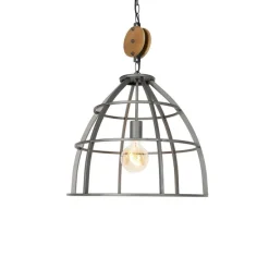 Smart hanglamp donkergrijs met hout 47 cm incl. Wifi G95 - Arthur