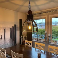 Smart hanglamp donkergrijs met hout 47 cm incl. Wifi G95 - Arthur