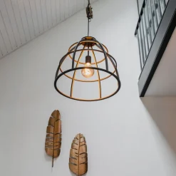 Smart hanglamp donkergrijs met hout 47 cm incl. Wifi G95 - Arthur