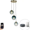 Smart hanglamp messing incl. 3 WiFi ST64 met blauw glas - Pallon