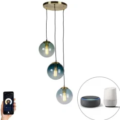Smart hanglamp messing incl. 3 WiFi ST64 met blauw glas - Pallon