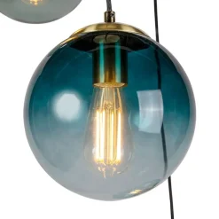 Smart hanglamp messing incl. 3 WiFi ST64 met blauw glas - Pallon