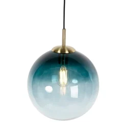 Smart hanglamp messing met oceaanblauw glas 33 cm incl. Wifi ST64 - Pallon