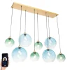 Smart Hanglamp messing met blauw en groen glas 8-lichts incl. 8 Wifi G95 - Sandra