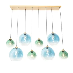 Smart Hanglamp messing met blauw en groen glas 8-lichts incl. 8 Wifi G95 - Sandra