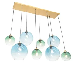 Smart Hanglamp messing met blauw en groen glas 8-lichts incl. 8 Wifi G95 - Sandra