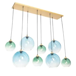 Smart Hanglamp messing met blauw en groen glas 8-lichts incl. 8 Wifi G95 - Sandra