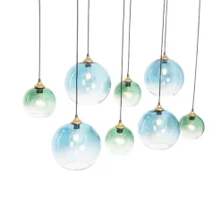 Smart Hanglamp messing met blauw en groen glas 8-lichts incl. 8 Wifi G95 - Sandra