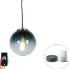 Smart hanglamp messing met oceaanblauw glas 20 cm incl. Wifi ST64 - Pallon