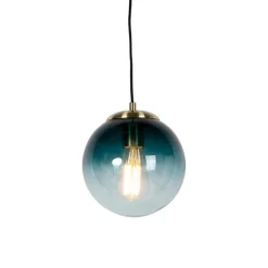 Smart hanglamp messing met oceaanblauw glas 20 cm incl. Wifi ST64 - Pallon