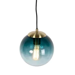 Smart hanglamp messing met oceaanblauw glas 20 cm incl. Wifi ST64 - Pallon