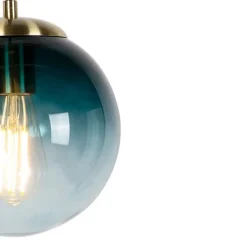 Smart hanglamp messing met oceaanblauw glas 20 cm incl. Wifi ST64 - Pallon