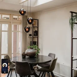 Smart hanglamp messing met zwart glas incl. 3 Wifi ST64 - Pallon