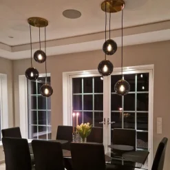 Smart hanglamp messing met zwart glas incl. 3 Wifi ST64 - Pallon