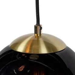 Smart hanglamp messing met zwart glas incl. 3 Wifi ST64 - Pallon