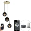 Smart hanglamp messing met zwarte glas 3-lichts incl. Wifi ST64 - Pallon