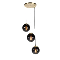 Smart hanglamp messing met zwarte glas 3-lichts incl. Wifi ST64 - Pallon