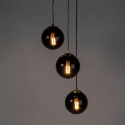 Smart hanglamp messing met zwarte glas 3-lichts incl. Wifi ST64 - Pallon